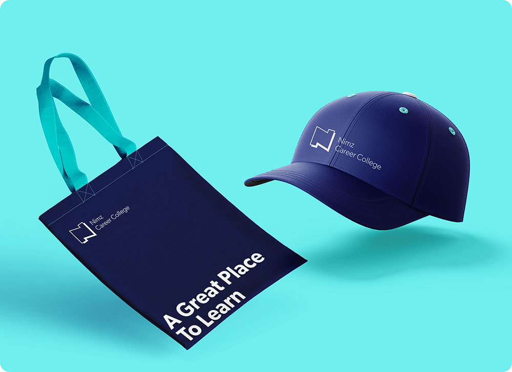 a blue hat and a blue bag