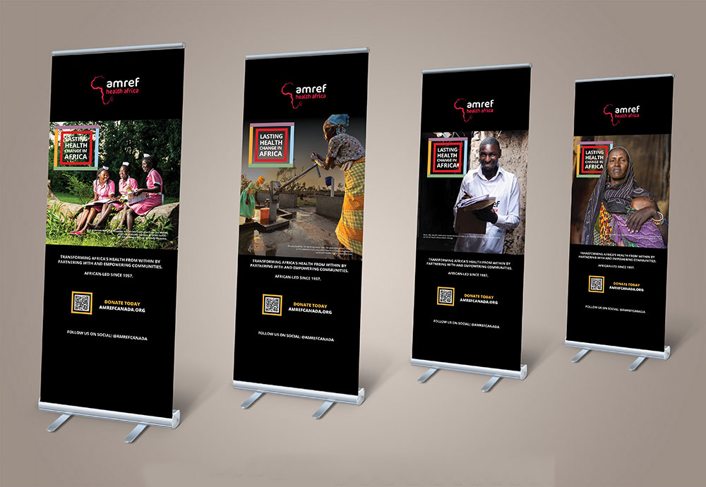 a group of black and white banners