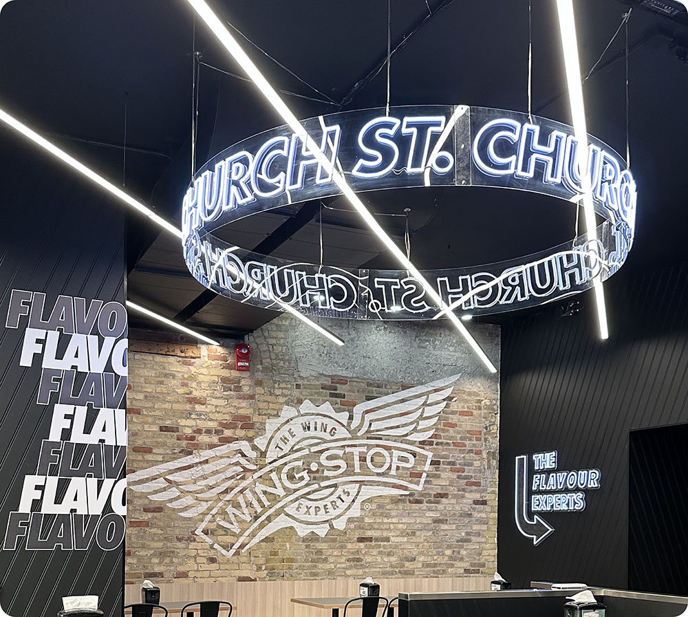 a sign from the ceiling