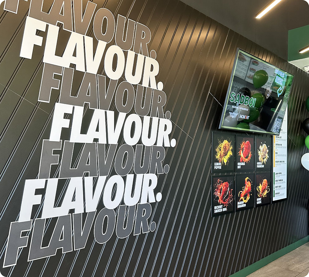 a wall with white text and black lines