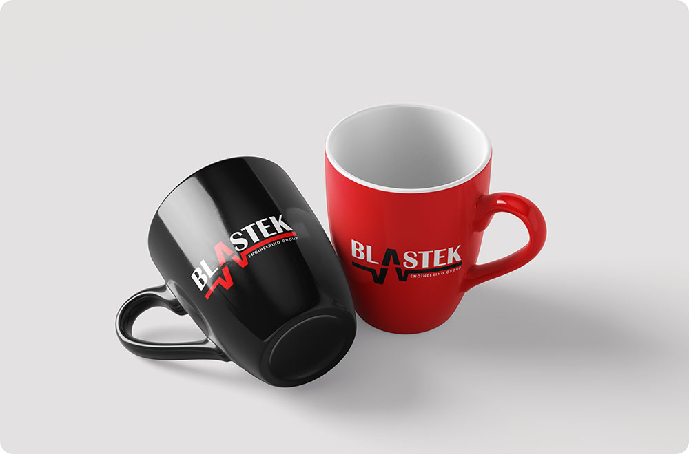 a black and red coffee mugs