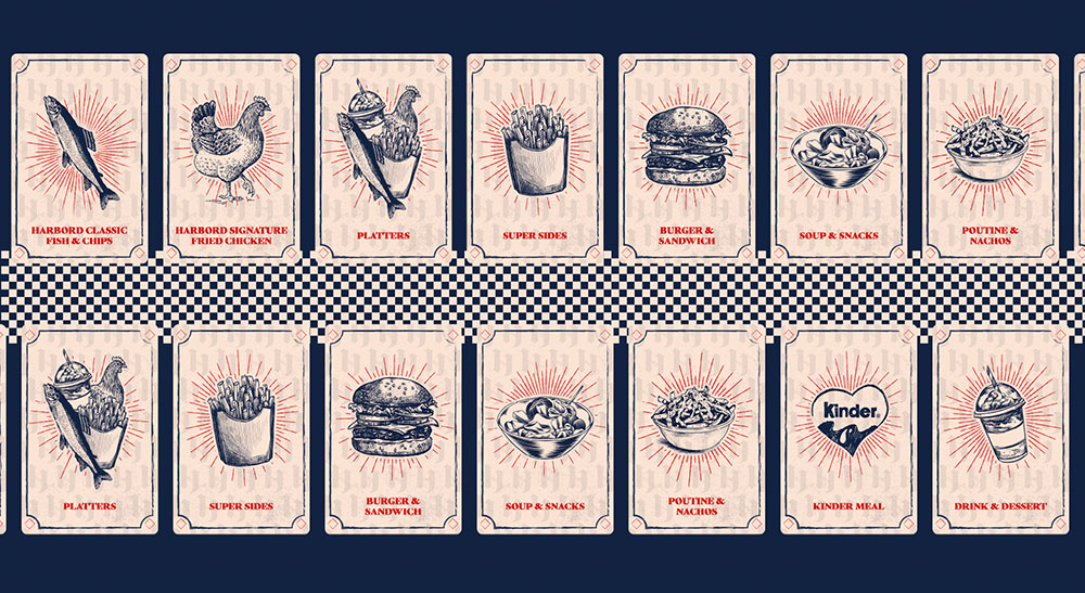 a group of cards with drawings of food