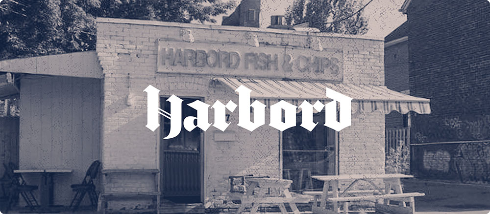 a building with a sign and a table