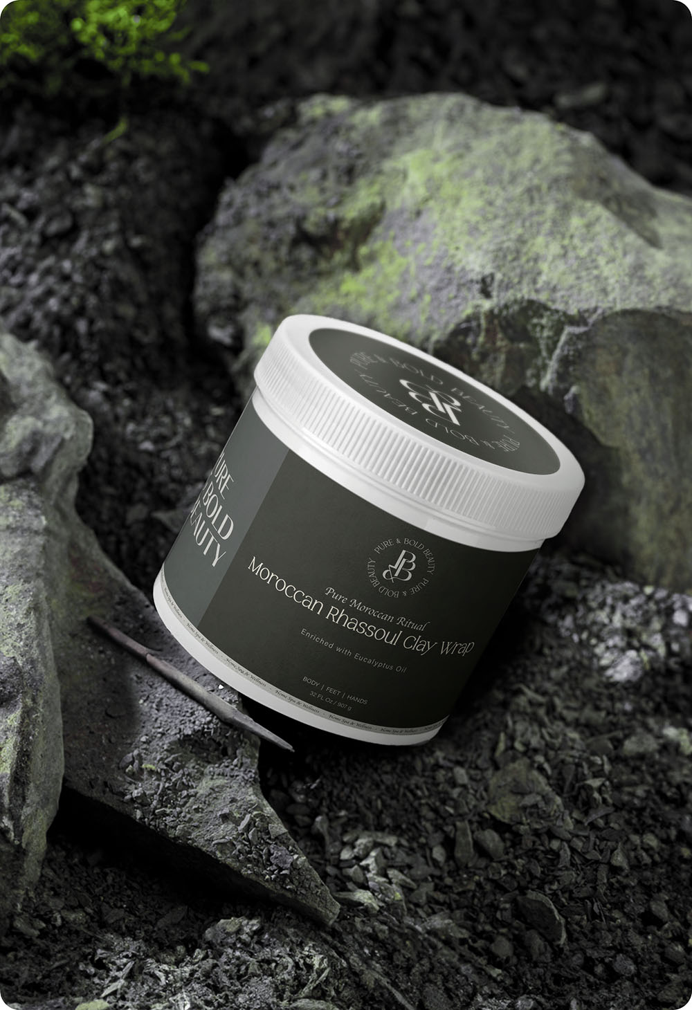 a container of cream on rocks