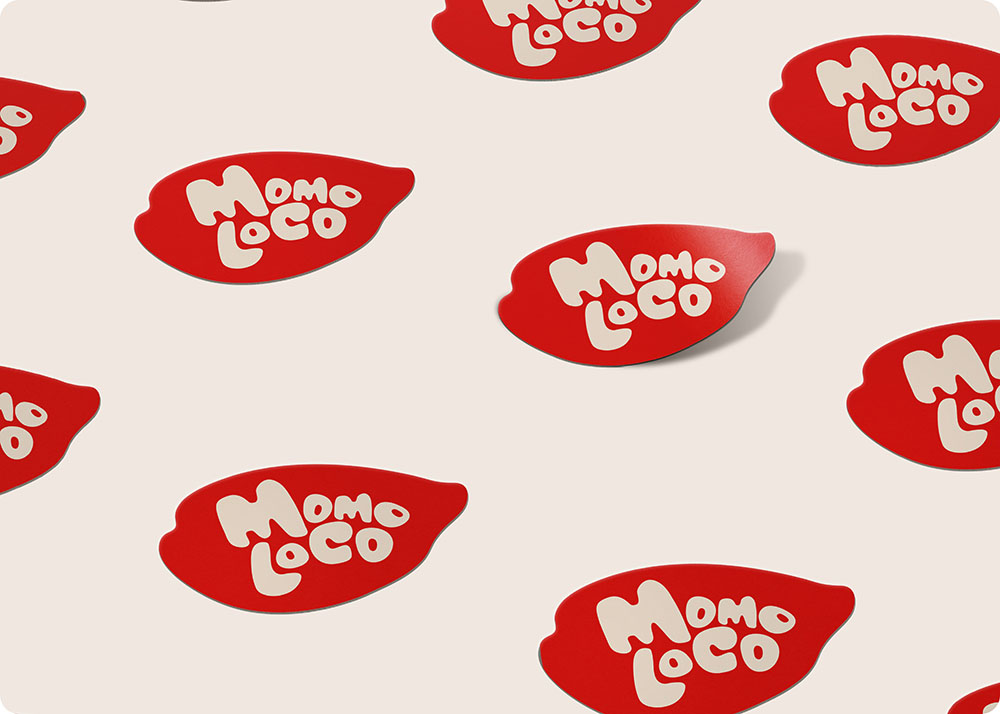 a group of red stickers with white text