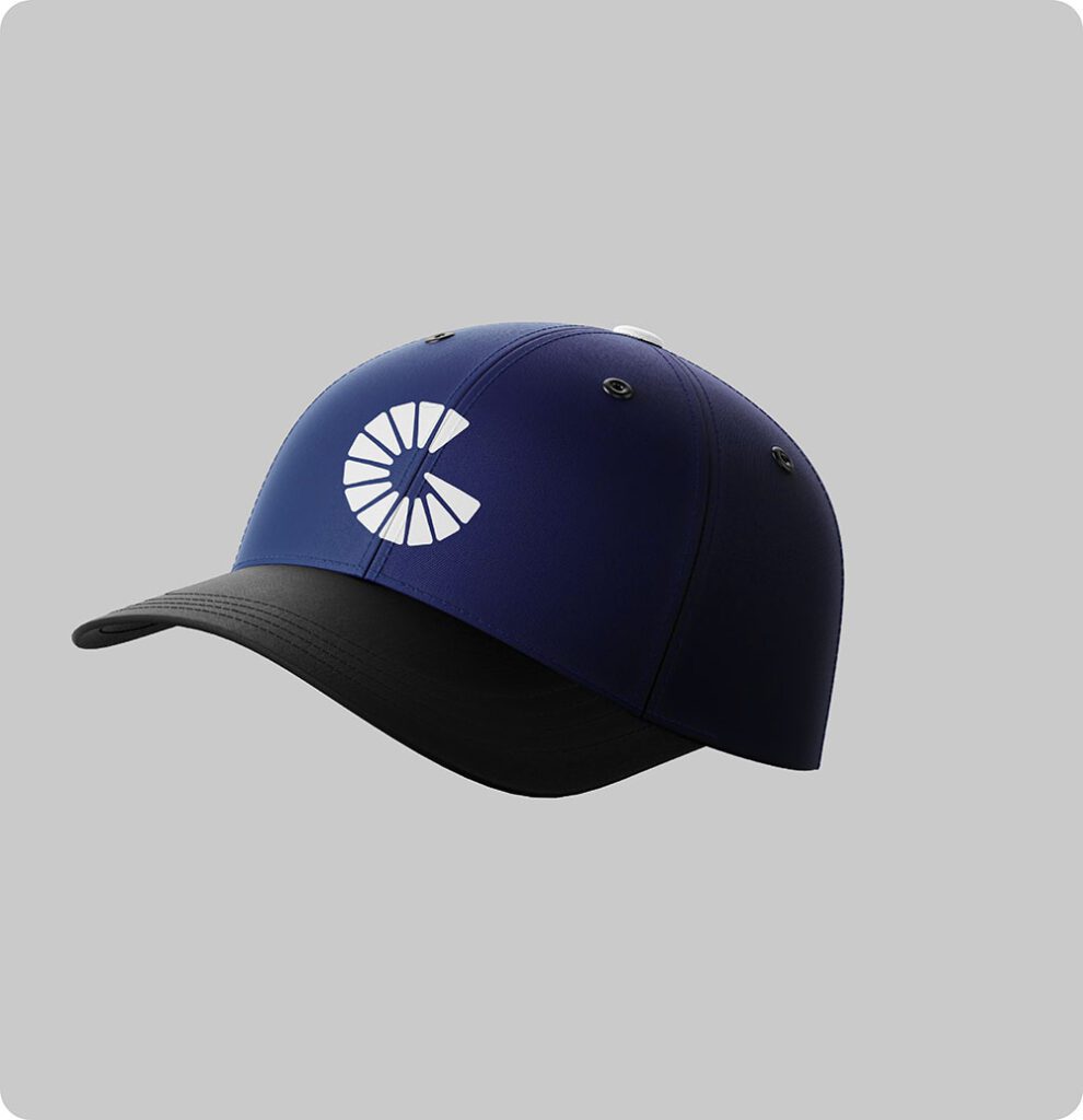 a blue and black hat