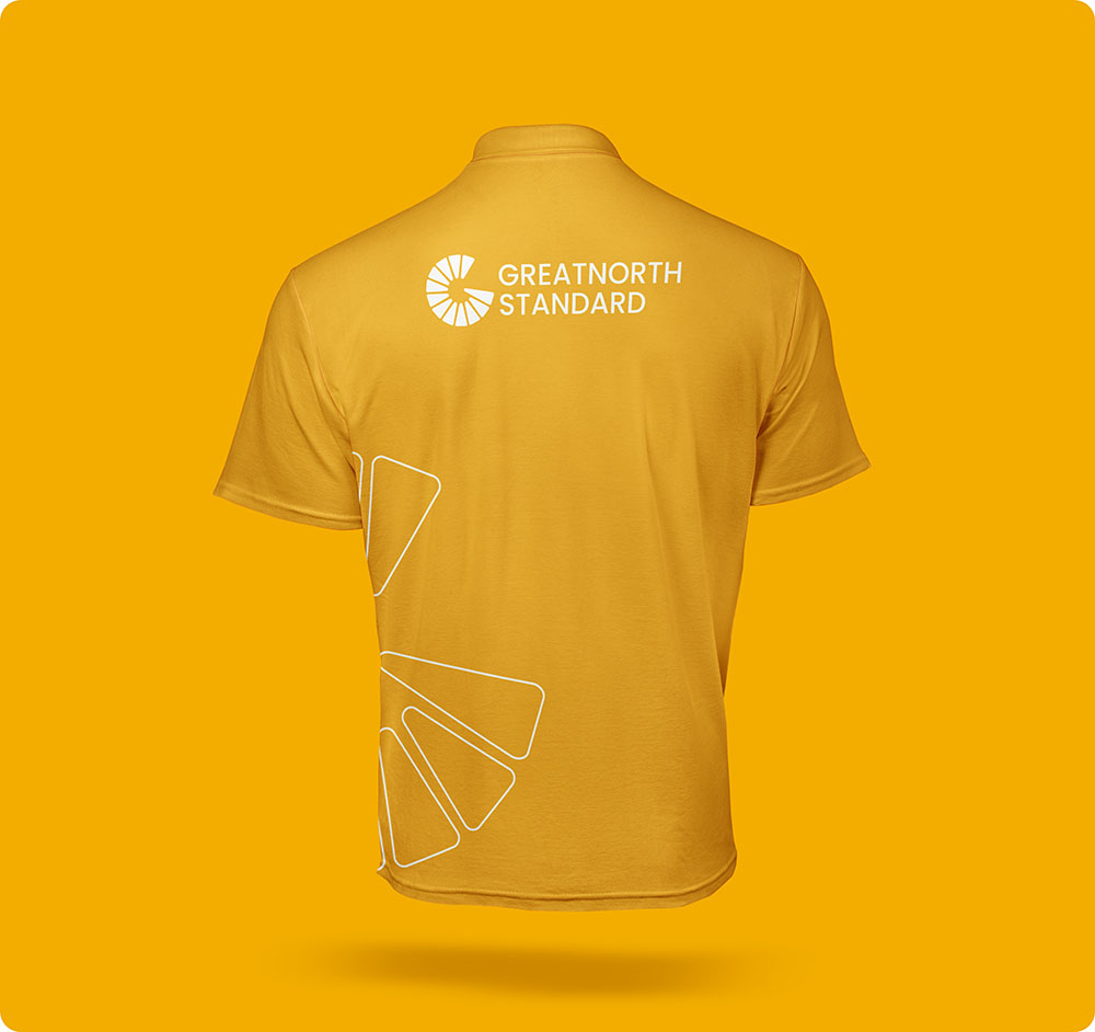 a yellow shirt with white text on it